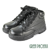 【GREEN PHOENIX 波兒德】男鞋 安全鋼頭鞋 工作鞋 寬楦 真皮 綁帶 拉鍊 防穿刺(黑色)