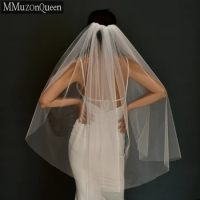 MMQ M92 Off-White Bridal Veil with Comb Elegant White Plain Yarn Soft White Yarn Wedding Veils Girlfriend Bride Accessories