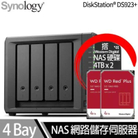 Synology群暉科技 DS923+ NAS 搭 WD 紅標Plus 4TB NAS專用硬碟 x 2