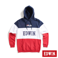 EDWIN x FILA聯名 經典主義拼接休閒連帽長袖T恤-男款-紅色