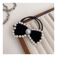 【MISS KOREA】韓國設計珍珠蝴蝶結造型氣質髮繩 綁髮帶(珍珠髮繩 蝴蝶結髮繩)