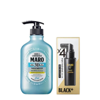 เซ็ตสูตรเย็น ผมดำ+จัดแต่งทรง+ ไม่ร่วง  Maro 3D Volume Up Shampoo COOL 400 ml + MARO 17 Black Plus Co