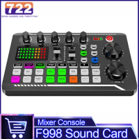 F998 Sound Card Microphone Sound Mixer Sound Card Audio Mixing Console Amplifier Live Music Mixer Amplifier Dj Equipment
