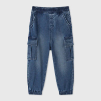 【GAP】男幼童裝 Logo工裝束口鬆緊錐形牛仔褲-深藍色(890423)