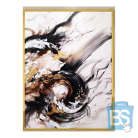 LUKISAN ABSTRAK MARMER LINGKARAN HITAM EMAS BISA CUSTOM KAIN KANVAS TERBAIK MARSOTO CAT AKRILIK ORIG