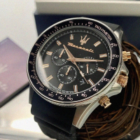 【MASERATI 瑪莎拉蒂】MASERATI手錶型號R8871640002(黑色錶面銀黑色錶殼深黑色矽膠錶帶款)