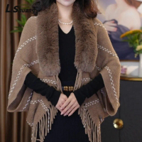 Khăn choàng cổ giả lông thú LISHUANG, Khăn quàng cổ dệt kim dày, Áo len Cardigan sang trọng sang trọ