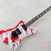 Special Shape White Electric Guitar with Tremolo Bridge,Bloody Pattern,Offer Customize