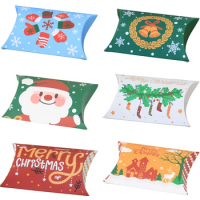 Wholesale 12 Color Xmas Pillow Candy Box Kraft Paper Christmas Gift Boxes Decoration Cookies Packaging New Year Navidad