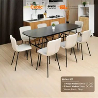 Cubic Meja Makan / Dining Table 2 Meter / ELENA DT 200 Set 4 Kursi - Grey