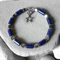 Lapis Lazuli and Pyrite Hematite Bracelet,Lapis Lazuli Bracelet, Lapis Lazuli Jewelry, Blue Bead Bracelet,