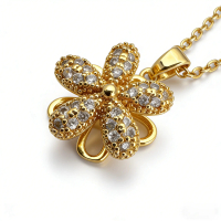 Elegant Crystal Flower Necklace | Premium Paved CZ & Hollow Floral Pendant | Gold color Chain for He