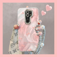 Case HP untuk Xiaomi Poco M2 4G, Motif Pita Merah Muda & Renda Berlubang Halus, Desain Kreatif Anti 