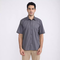 Larusso LARUSSO Kemeja Big Size Poplin Slim Fit Pria Lengan Pendek - Grey