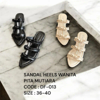 Df 013 Sendal Heels Wanita Pita Mutiara Mewah New Arrival Cream& Hitam Sandal Cantik