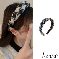 【INES】黑白髮箍 撞色髮箍 千鳥紋髮箍/韓國設計經典黑白撞色高顱頂千鳥格紋髮箍 髮圈(6款任選)