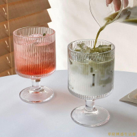 ins 網紅冰淇淋杯 高顏值 條紋 玻璃杯 果汁杯 飲料杯 酸奶杯 布丁杯 雪糕杯 酒杯