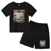 Children's T-shirt Tops +Shorts Grand Theft Auto V GTA 5 Fashion Leisure Clothing Boys Girls Round neck Set 3-12 Year Clothes