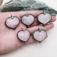 10PCS Boho Witch Jewelry Heart Shape Natural Rose Quartzs Pink Crystal Vintage Necklace Pendant MY230505