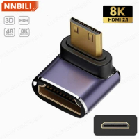 8K Cable Downward Tilt Mini HDMI Male to HDMI 2.1 Female Ultra HD Extended Gold Converter Adapter Supports 8K 60Hz HDTV NNBILI
