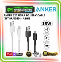 Kabel Data Anker A81H5 Cable 322 USB to Type C 3ft 0.9M Braided Fast Charging - A81H5 Hitam