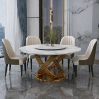 Light luxury style round marble dining table designer dining table with turntable round dining table chair household combination