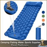 Outdoor Camping Sleeping Pad Built-in Inflator Pump Inflatable Mattress with Pillows Lightweight Air Mattress Waterproof Mat