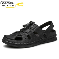 Camel Active New Summer Outdoor Casual Men's Sandals Men Genuine Leather Shoes Beach Male Hand Stitching Wrapped Toe Sandals Men