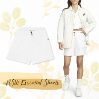 Nike 短褲 NSW Essential Shorts 女款 白 全白 抽繩 彈性 高腰 寬鬆 DM6248-100