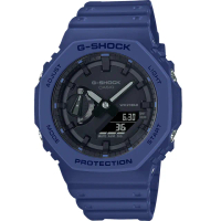【CASIO 卡西歐】G-SHOCK 農家橡樹 八角雙顯電子錶-藍 畢業禮物(GA-2100-2A)