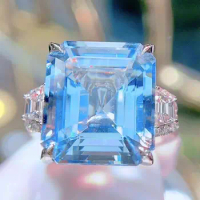 GUILD HN2023 Aquamarine Ring Fine Jewelry Pure 18K Gold Natural 10.26ct Blue Aquamarine Gemstones Fine Rings