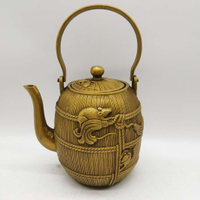 黃銅老鼠偷油水壺茶壺家居茶具銅生肖鼠煮茶壺書房裝飾工藝品擺件