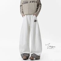 High Street Hip Hop Style Leopard Splicing Matchet Pants Men's Spring and Summer American Niche Embr