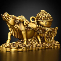 Pure Copper Bull Pull Treasure Bowl, Golden Toad Wealth Bag, Ox Zodiac, Golden Bull Home, Office Table Decoration