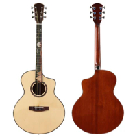 Full Solid Acoustic Guitar 41 Inch Spruce Wood Top 6 String High Gloss Finish Sapele Backplane Folk Guitar