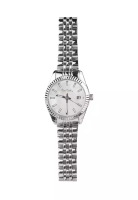 Pierre Cardin Watches Roli Stainless Steel Date Watch With Fluted Bezel In White Mother Of Pearl