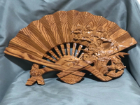 日本中古回流珍貴名木/屋久杉/整木雕件擺飾/壁掛 手工雕刻扇