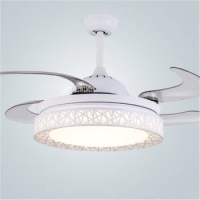 9024 36inch Chinese Retro Electric Pendant Fan With Led Modern Simple Bird's Nest LED Invisible Ceiling Fan Light 110/220V
