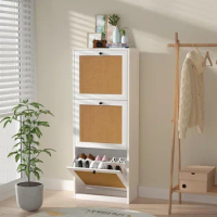 Shoe Cabinet, Entryway Cabinet Wooden Shoe Rack with 3 Flip Drawers, 3-Tier Shoe Storage Cabinet for Entryway Hallway