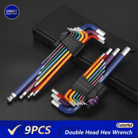 ชุดดอกสว่าน Allen Key 9 ชิ้น สีสันสดใส ชุดประแจหกเหลี่ยมสองหัว พร้อมแขนยาว เหมาะสำหรับซ่อมจักรยานและ