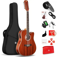 12 String Guitar, Twelve String Guitar Acoustic Electric Cutaway Guitar Bundle for Beginner Adults Teens, Upgraded Starter Kit,