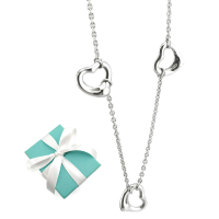 【Tiffany&amp;Co. 蒂芙尼】925純銀-三個Open Heart墜飾造型項鍊(展示品)