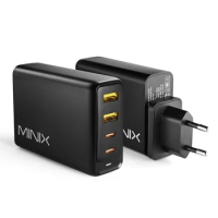 MINIX NEO P2 100W GaN USB Charger Fast Charger with 4 USB Ports 2xUSB Type-C 3.0, 2 x USB-A Quick Charge 3.0 with EU/UK/US Plug