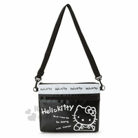 小禮堂 Hello Kitty 防水雙層扁平拉鍊斜背包《黑》側背包.收納包.工具袋.45週年紀念系列