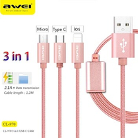 Awei CL-970 3 in 1 Multi USB C Cable For iPhone 11 12 14 pro max 2.1A Fast Charging Wire for Samsung Type C Date Cable 2023 NEW