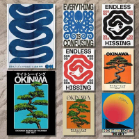Poster Canvas du lịch Okinawa trừu tượng Nhật Bản, nghệ thuật tường in hình mèo & rắn hình học Bauha