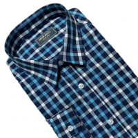MURANO SLIM FIT 長袖襯衫-藍格(台灣製、現貨、俢身)