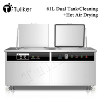 Tullker 61L Ultrasonic Cleaner Two Bath Gun Carbon Remove Oil Dirty PCB Car Motor Part DPF Ultra Sonic Washer Cleaning Engine