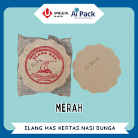 (ISI 200 BIJI) ELANG MAS MERAH Kertas Nasi Bunga Pack Merah Diameter 26 cm / Alas Piring Rotan Bulat