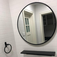 浴室鏡 北歐子衛生間壁掛免打孔圓鏡廁所洗手間帶置物架梳妝圓形鏡 - 夏洛特居家名品